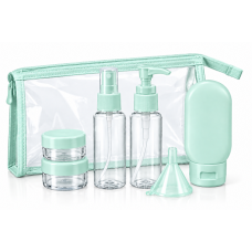 Дорожній набір ємностей для косметики Beauty Tools 9 предметів у прозорій косметичці, м'ятний