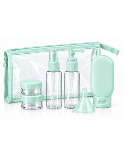 Дорожный набор емкостей для косметики Beauty Tools 9 предметов в прозрачной косметичке, мятный