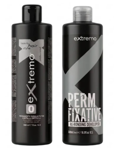 Набор для биозавивки Extremo Perm (Lotion 0 + Fixative) жидкость и фиксатор для натуральных и жестких густых волос, 2 × 500 мл