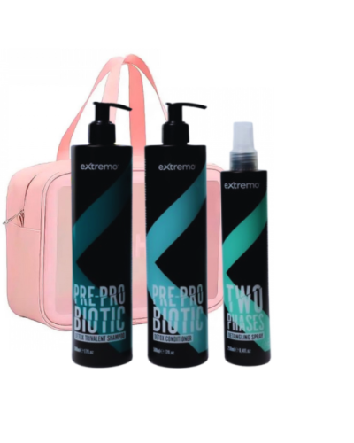 Комплексний набір для жирного волосся та проти лупи Extremo Pre-Pro Biotic з косметичкою у подарунок MY cosmetics, 2х500/250 мл