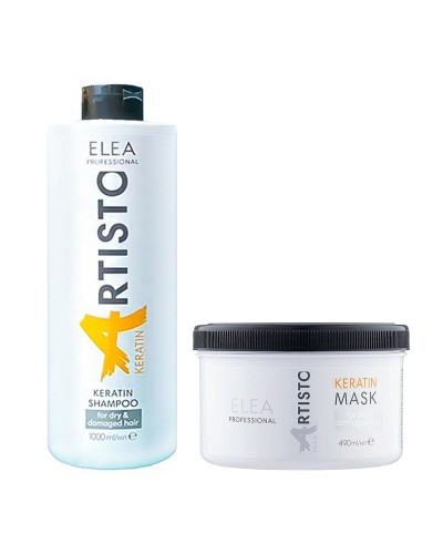 Набір Elea Professional Artisto Keratin KIT шампунь і маска з кератином для пошкодженого волосся, 1000/490 мл