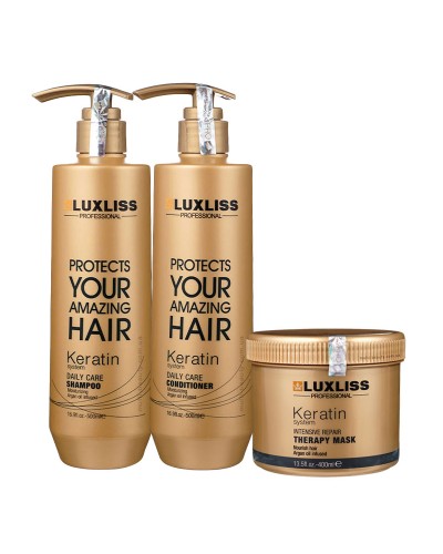 Набір Luxliss Keratin Smoothing Daily Care кератиновий шампунь, кондиціонер та маска для щоденного догляду за волоссям