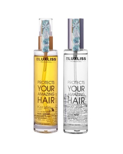 Оригінальні Luxliss кератинова сироватка-олія Protein Replenish Hair Serum та спрей-блиск Heat Protecting Shine Mist 2x50 мл