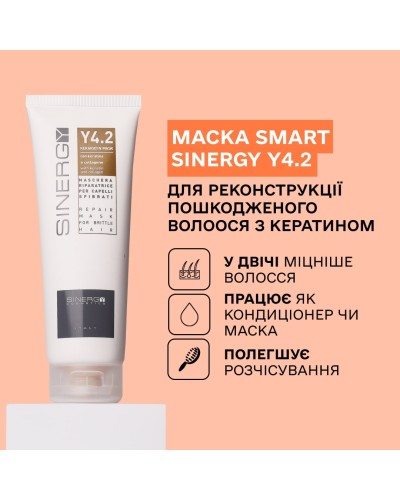 Інтенсивна живильна маска Y4.2 Sinergy Mask з кератином та колагеном для миттєвого відновлення волосся, 500 мл