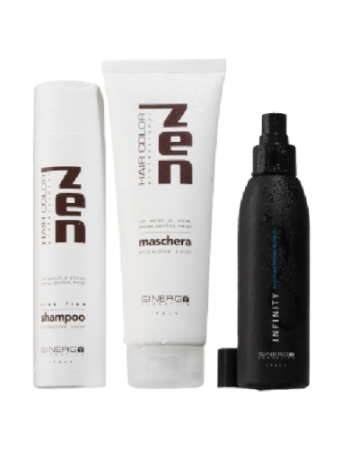 Набір ZEN Sinergy шампунь, маска та спрей 10в1 з кератином Infinity для фарбованого волосся, 250/250/150 мл