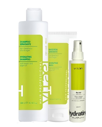 Набір VITAEL Dry Hair TRIO шампунь, маска та термозахист для зволоження волосся, 300/250/150 мл