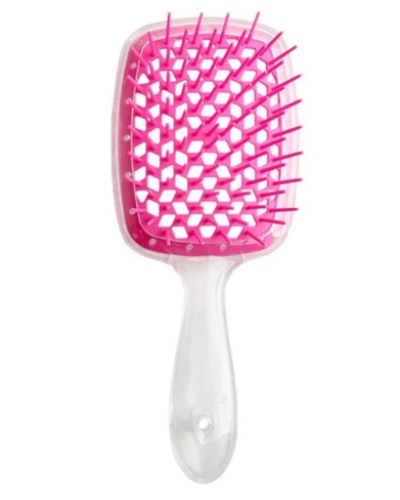 Щетка для волос Hollow Comb Superbrush, прозрачная ручка, розовая