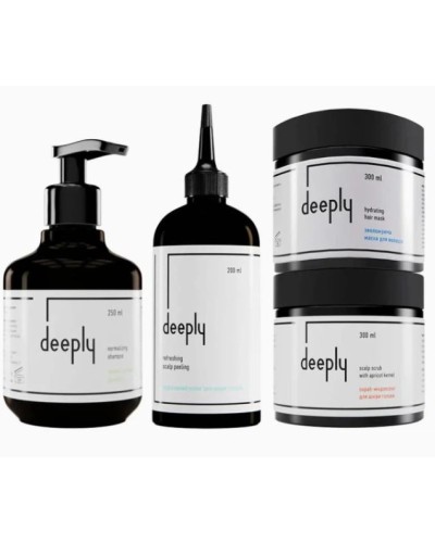 Набір deeply QUAD Balancing Шампунь, Маска, Пілінг та Скраб, для жирної шкіри голови та сухого волосся 2х300/250/200 мл