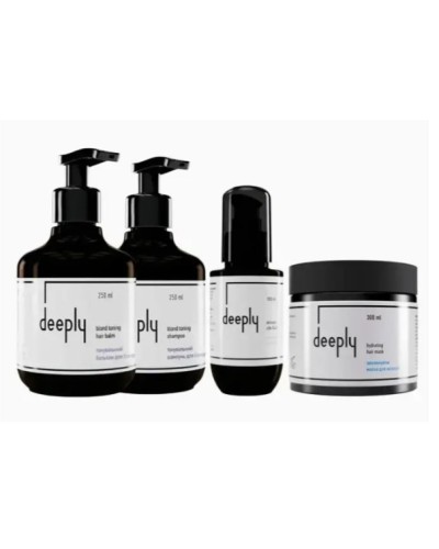 Набір deeply Blond TRIO для блонду від жовтизни для освітленого волосся і сяючого блонду Шампунь, Бальзам, Маска та Флюїд  2х250/300/100 мл