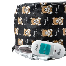 Електрична вінілова термошапка (сушуар) для масок, ламінування та лікування волосся (чорна з ведмедиками)