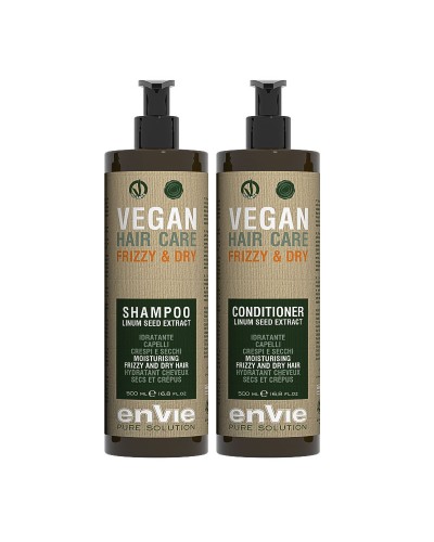 Набір Envie Vegan Frizzy and Dry Linum Seed Extract шампунь та кондиціонер для сухого та кучерявого волосся (EN854/EN860)