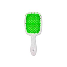 Janeke Продувная широкая расческа для укладки волос и сушки феном Superbrush Plus Hollow Comb белая ручка с салатовыми зубчиками