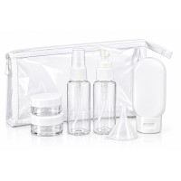 Дорожный набор емкостей для косметики Beauty Tools 9 предметов в прозрачной косметичке, розовый