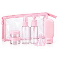 Дорожный набор емкостей для косметики Beauty Tools 9 предметов в прозрачной косметичке, розовый