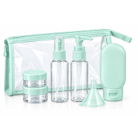 Дорожный набор емкостей для косметики Beauty Tools 9 предметов в прозрачной косметичке, розовый