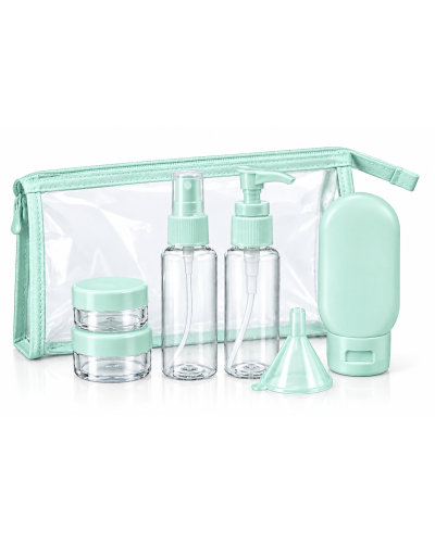 Дорожный набор емкостей для косметики Beauty Tools 9 предметов в прозрачной косметичке, розовый