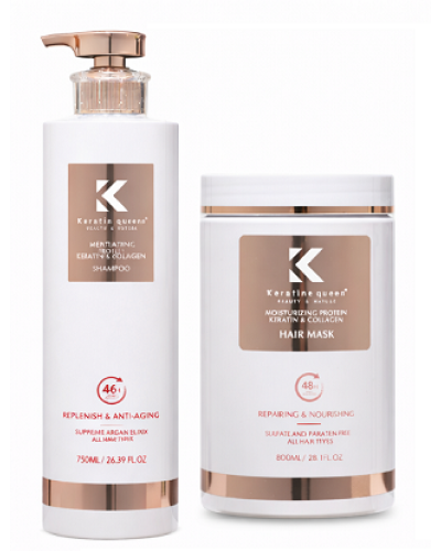 Набор Keratine Queen Duo Collagen шампунь и маска для увлажнения и восстановления поврежденных волос, 750/800 мл