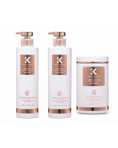 Набор Keratine Queen Trio Collagen шампунь,кондиционер, маска для увлажнения и восстановления поврежденных волос, 2х750/800 мл