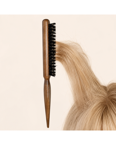 Профессиональная щетка-гребешок для начеса волос MYcosmetics деревянная с короткой натуральной щетиной, коричневая Профессиональная щетка-гребешок для начеса волос MYcosmetics деревянная с короткой натуральной щетиной, коричневая