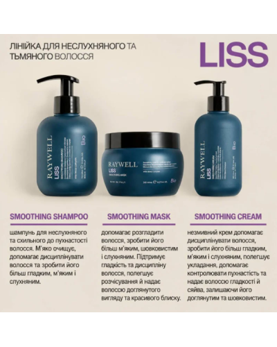 Шампунь Raywell B.io LISS Smoothing Shampoo With Ribes Complex для разглаживания пушистых волос (RR650), 275 мл